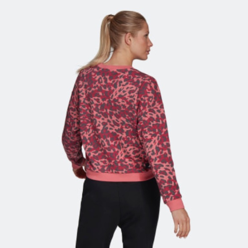 Adidas Pink Grey Leopard Animal Print Logo Sweatshirt Sweater Large - Picture 6 of 8